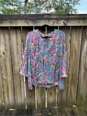 Paisley Button-Front Tunic in Pink & Blue